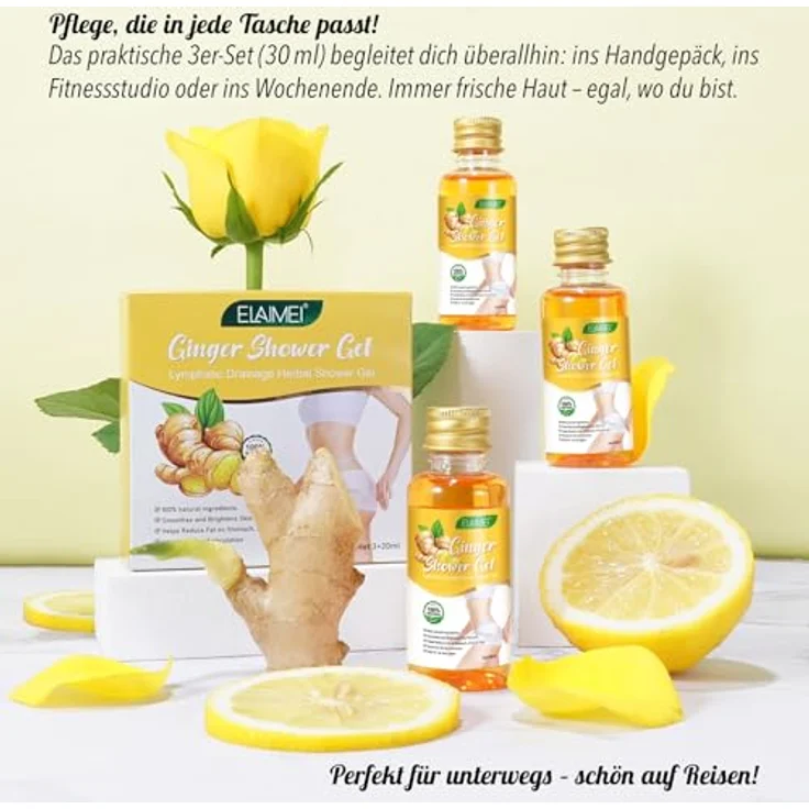 P-Beauty Ingwer Duschgel 1er Set, pflanzliches Duschgel mit wärmendem Effekt, Lymphdrainage Pflege, mit Ingwer, Ginseng, Rosmarin & Artemisia, 3x30ml – Bild 5