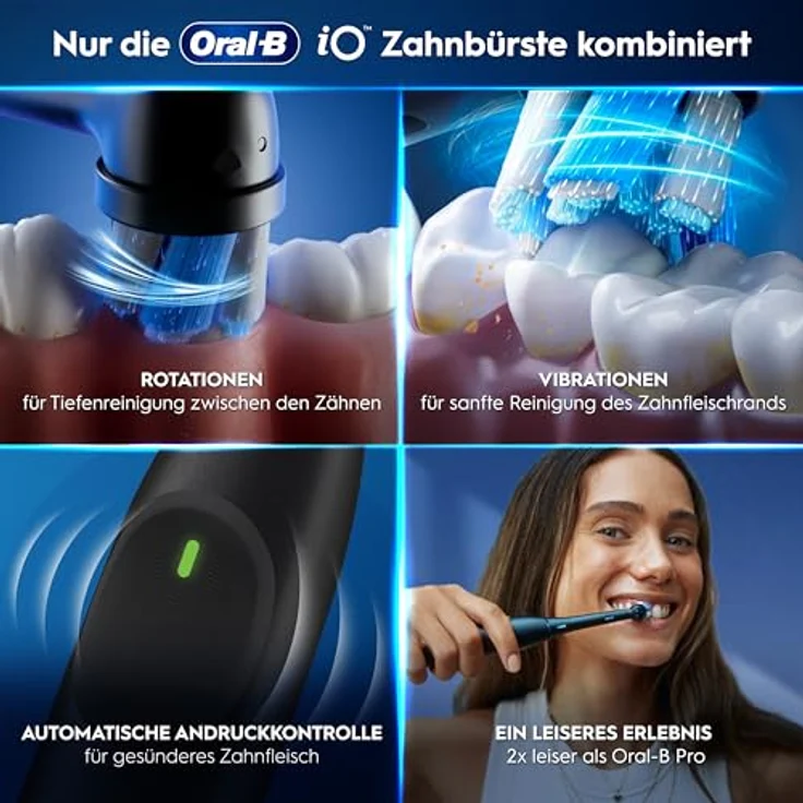 Oral-B iO Series 2 Elektrische Zahnbürste, DUO Pack mit 2 Handstücken, 3 Putzmodi, Reise-Etui, designed by Braun, Night Black und Forest Green – Bild 5
