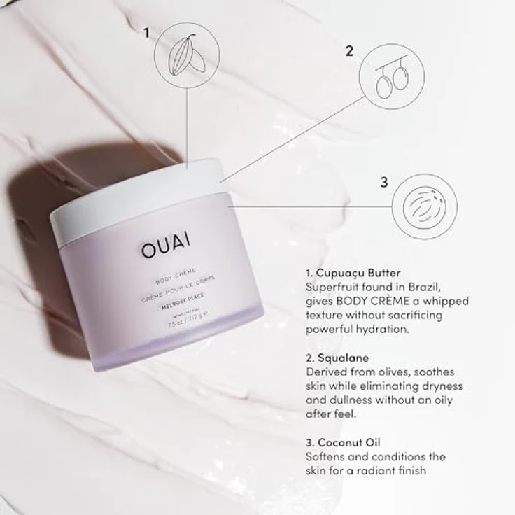 OUAI Body Cream Melrose Place, hydratisierende Körpercreme mit Cupuaçu-Butter, Kokosöl & Squalan, sulfatfrei, 212 g – Bild 3