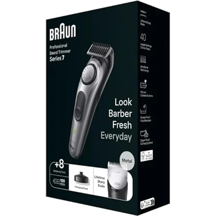 Braun Series 7 BT7420, Bartschneider Set mit Friseurtools und Gillette Rasierer, schwarz – Bild 5