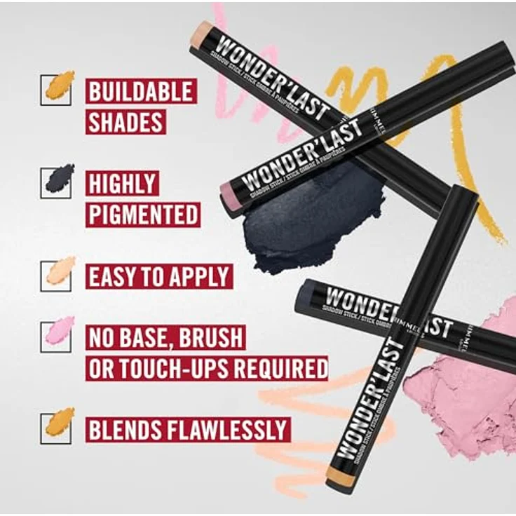 Rimmel Wonder'Last Lidschatten-Stift, 1.64 g, Farbton Strawberry Milkshake, veganer Lidschatten mit langanhaltendem Glitzereffekt – Bild 6