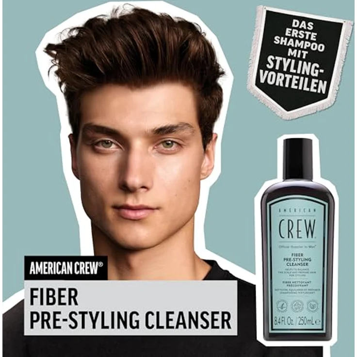 AMERICAN CREW Fiber Pre-Styling Shampoo, 250 ml, stärkendes veganes Männershampoo für geschädigtes Haar, mattes Finish & gesunde Haarpflege – Bild 2