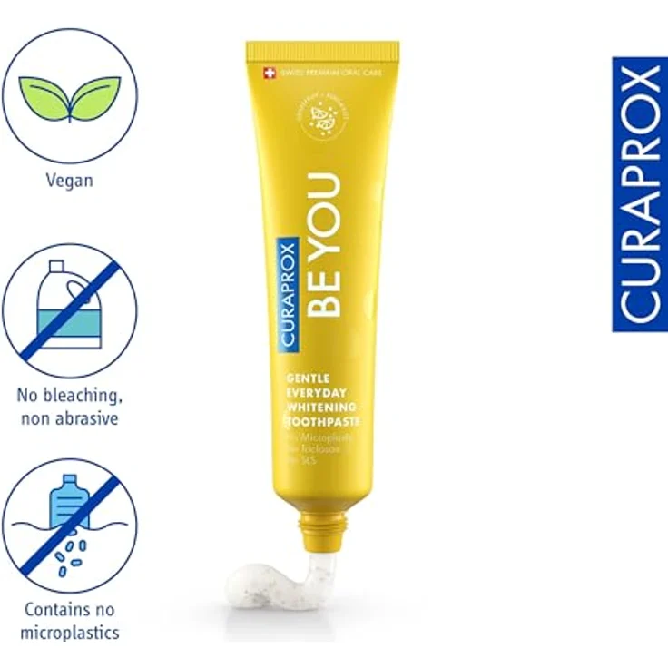 Curaprox Be You Grapefruit Whitening-Zahnpasta mit Geschmack von Grapefruit und Bergamotte, mit Menthol, vegan, 950 ppm Fluorid, RDA 50, gelb, 60 ml – Bild 3