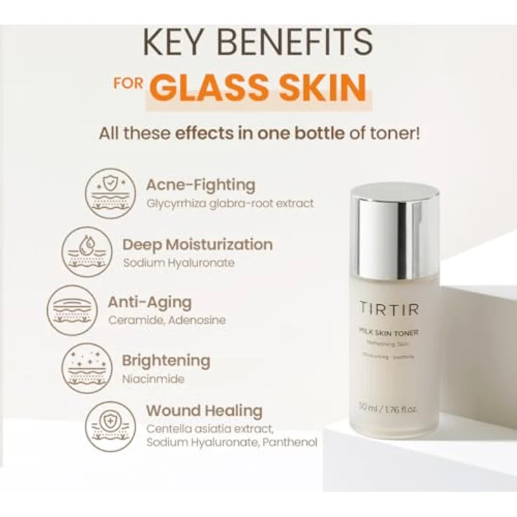 TIRTIR Milk Skin Toner Hauttonikum, 50 ml – Gesichtstonikum für hydratisierte und strahlende Haut, mit Hyaluronsäure und Provitamin B5 – Bild 5