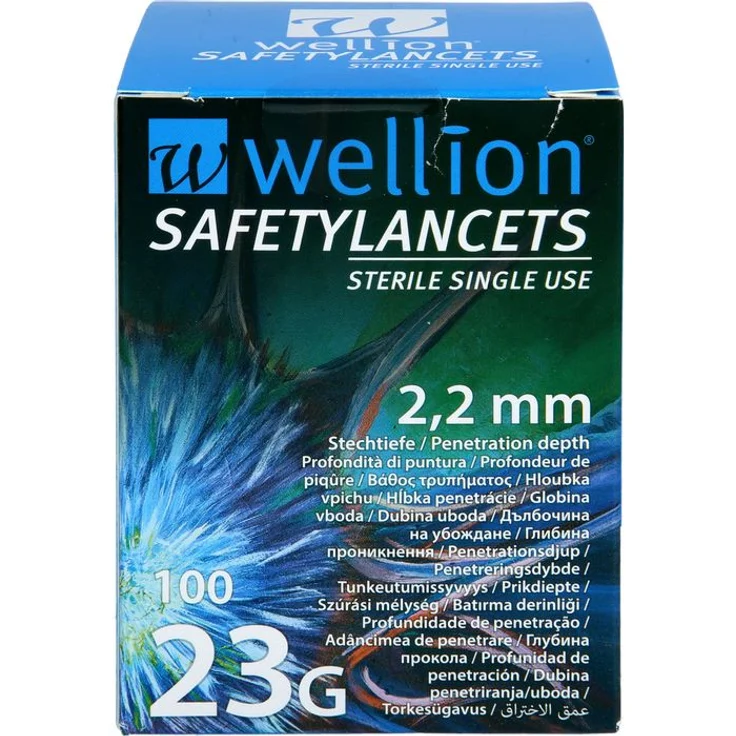 WELLION Safetylancets 23 G, Sicherheitseinmallanz mit 100 Stück, medizinisches Zubehör