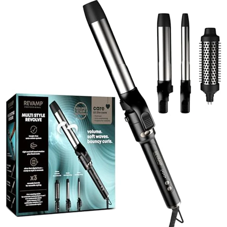 Revamp Professional Styler Multi Style Revolve 3-in-1, Rotierender Lockenstab mit 3 austauschbaren Zylindern und Temperaturstufen von 150 °C bis 210 °C – Bild 1