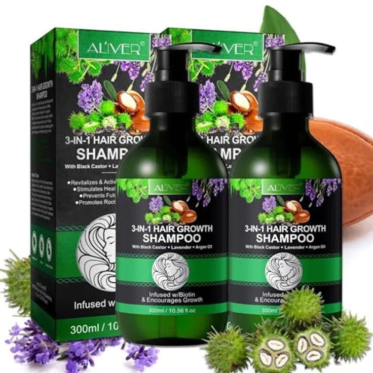 P-Beauty Cosmetic Accessories P-BEAUTY 3in1 Haarwachstumsshampoo 2 x 300ml - mit Black Castor Rizinus, Lavendel & Arganöl – für die Kopfhautpflege, fördert dichtes und glänzendes Haar, Vegan