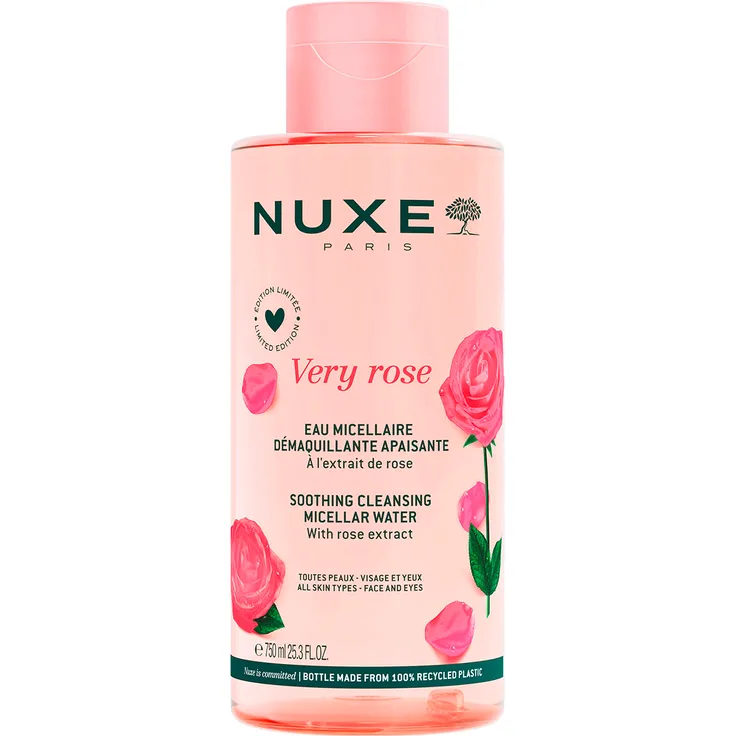 NUXE Very Rose Mizellen-Reinigungswasser, 750 ml, beruhigend mit Rosenextrakt, 99% natürliche Inhaltsstoffe