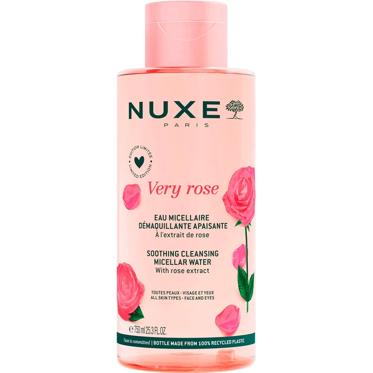 NUXE Very Rose Mizellen-Reinigungswasser, 750 ml, beruhigend mit Rosenextrakt, 99% natürliche Inhaltsstoffe