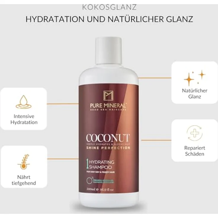 M PURE MINERAL DEAD SEA COSMETICS Pure Mineral - Nährendes Shampoo mit Kokosöl - Sulfat- und parabenfrei - Stärkt trockenes Haar und sorgt für glanzvolle Weichheit - 500ml – Bild 2