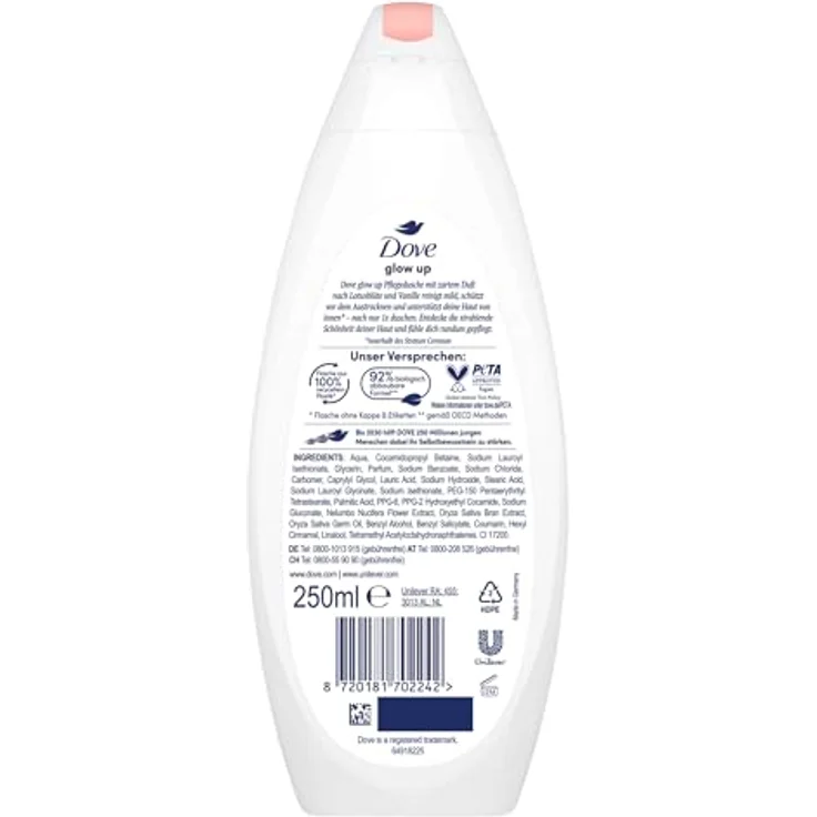 Dove Glow up Limited Edition, Duschgel für spürbar weichere Haut, 250 ml, mit Lotusblüte und Vanille Duft – Bild 3