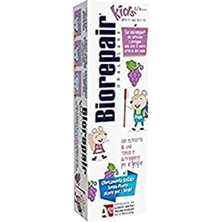 Biorepair, Zahnpasta Kids 0-6 Jahre Trauben, Zahnpasta für Kinder, ohne Fluorid Geschmack Trauben, Antikaria, für gesundes Zahnfleisch, Format 50 ml
