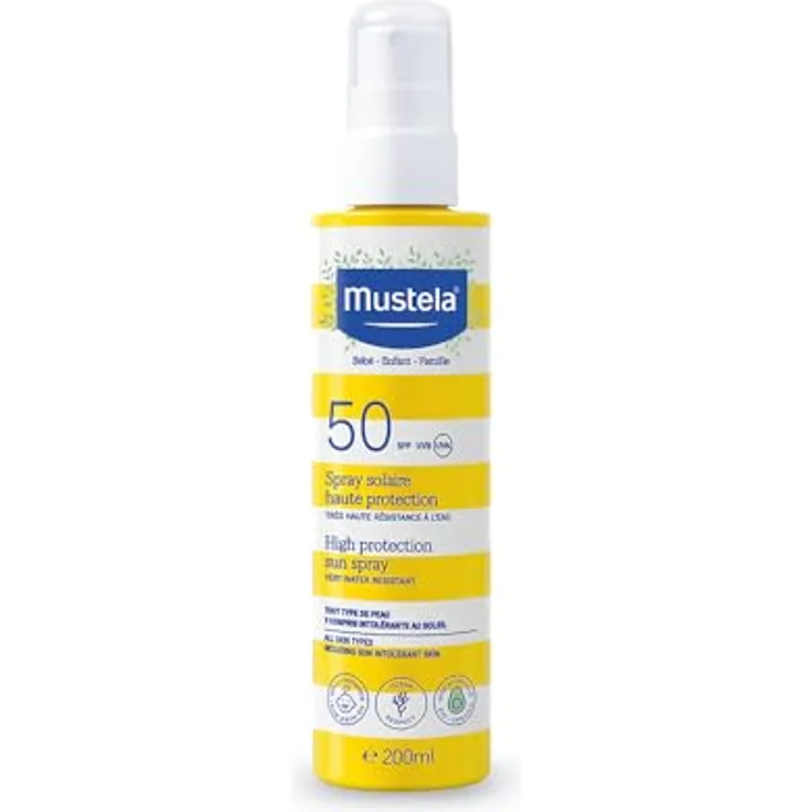 Mustela Spray Sun Milk Spf 50, mit Avocado und Vitamin E, 200ml, für Babys, Kinder, ganze Familie, Schwangerschaft geeignet - hoher UVA- und UVB-Schutz