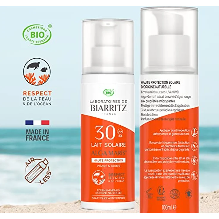 Laboratoires De Biarritz Alga Maris Sonnenmilch Bio Lsf 30 Wasserfest, 100 ml (1Er Pack) - Mineralischer Schutz vor UVA und UVB, ideal für trockene Haut – Bild 2