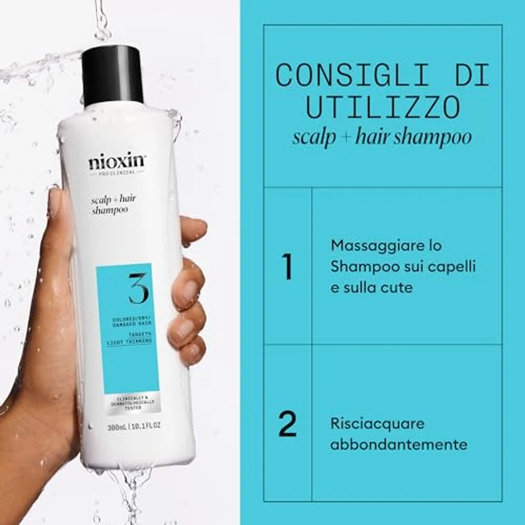 Nioxin System 3 Scalp + Hair Shampoo - stärkendes Shampoo für beschädigtes Haar mit leichter Ausdünnung - mit Biotin und Niacinamid (300 ml) – Bild 5