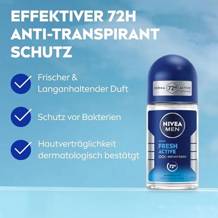 NIVEA MEN FRESH ACTIVE Deo-Roller, 50 ml mit 72 Stunden Schutz und frischem Duft – Bild 2