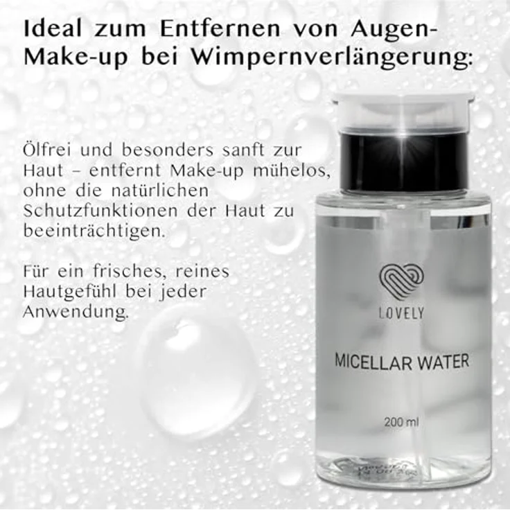 Lovely Mizellenwasser 200 ml, Gesichtsreinigung für Wimpernverlängerung, hypoallergen, mit praktischem Pump-Spender – Bild 3