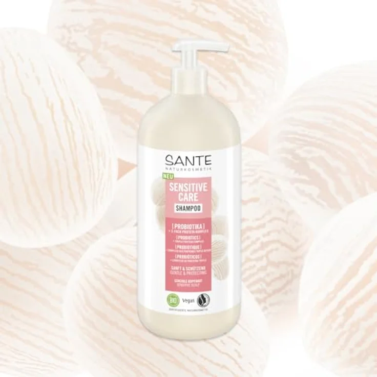 SANTE Naturkosmetik Sensitive Care Shampoo Probiotika + 3-Fach Protein Komplex, veganes Haarshampoo mit Pumpspender, 950 ml, für gestärktes Haar und mehr Feuchtigkeit, geeignet für sensible Kopfhaut – Bild 3