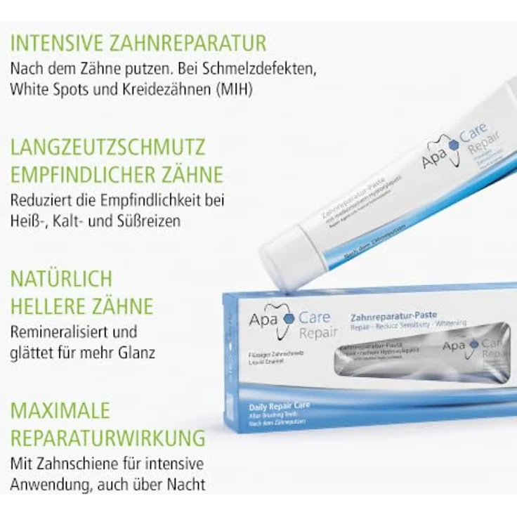 ApaCare Repair Zahnreparaturpaste mit flüssigem Zahnschmelz HAP, intensive Zahnreparatur für hellere Zähne, 2x30ml, fluoridfrei – Bild 3