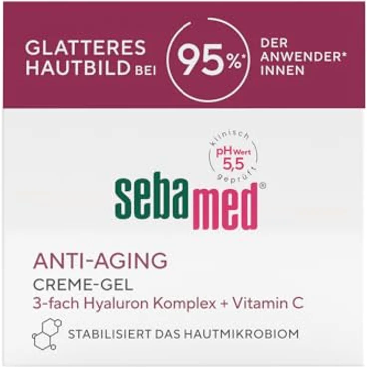 Sebamed Anti-Aging Glättendes Creme-Gel, Gesichtscreme und Anti-Faltencreme mit natürlichem Vitamin C + 3-fach Hyaluron Complex, 50 ml, für glatteres Hautbild – Bild 1