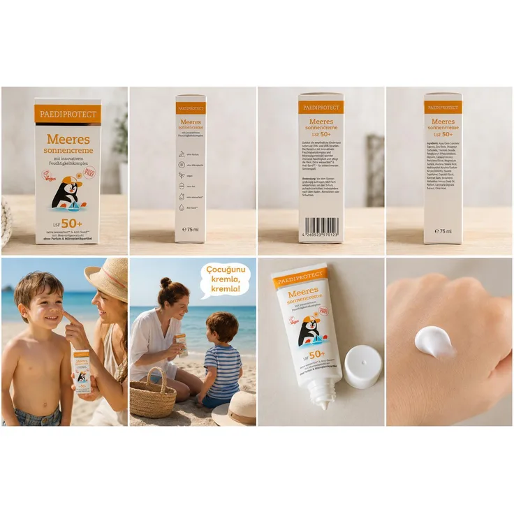 Paediprotect Meeressonnencreme LSF 50+, Sonnenschutzcreme für das Gesicht mit innovativem Feuchtigkeitskomplex, 75 ml