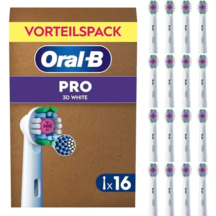 Oral-B Pro 3DWhite Aufsteckbürsten, 16 Stück, für weißere Zähne mit Polishing Cup, Weiß – Bild 1
