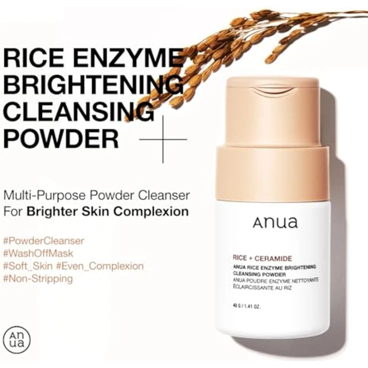 ANUA RICE ENZYME BRIGHTENING CLEANSING POWDER, Reismaske, Ceramid, Gesichtsreiniger für aufhellende, strahlende Haut, Gesichtsreiniger für trockene Haut, koreanische Hautpflege, parfümfrei, 40 g. – Bild 2