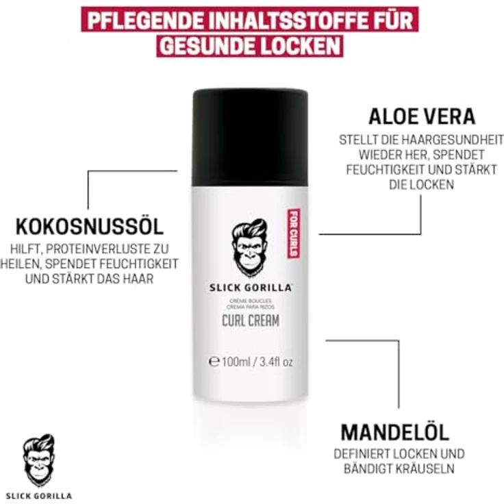 Slick Gorilla Lockencreme, leichte Lockencreme für Definition & Anti-Frizz, 100 ml, vegan und tierversuchsfrei – Bild 3