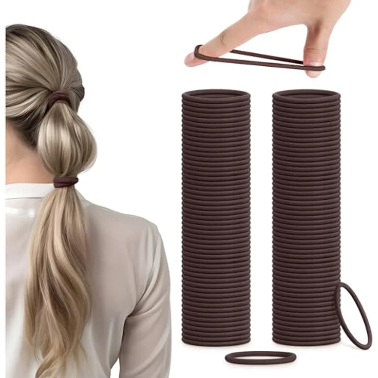H&S Haargummi Set, braun, 100 Stück Zopfgummis 4mm - weich, elastisch, metallfrei, für alle Haartypen – Bild 1