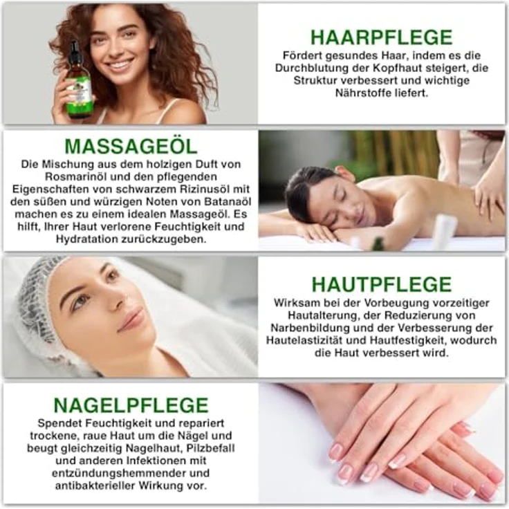 P-Beauty Bio Haaröl 3in1 Rosmarinöl, Rizinusöl & Batanaöl 60ml - Ätherisches Öl für Haar- und Hautpflege, fördert Haarwachstum, pflegt Haut & Nägel, inkl. Pipette und Applikator-Pinsel – Bild 4