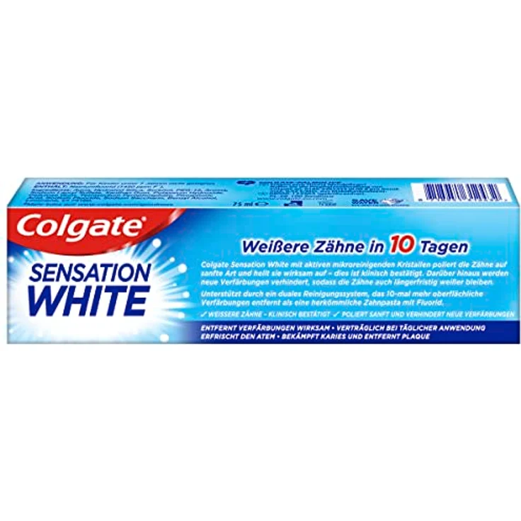 Colgate Sensation White Zahnpasta, 75 ml, zahnschmelzschonende Zahnaufhellung mit mikroreinigenden Kristallen und Karies-/Plaqueschutz – Bild 3