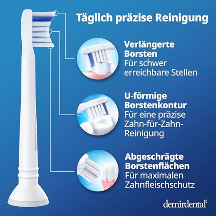 Demirdental 8er-Pack Aufsätze für Philips Sonicare Zahnbürstenaufsatz Sensitive, HX6088 Ersatzbürsten designed in Berlin, Mini Kurzkopf, Weiche Borsten für empfindliches Zahnfleisch – Bild 4