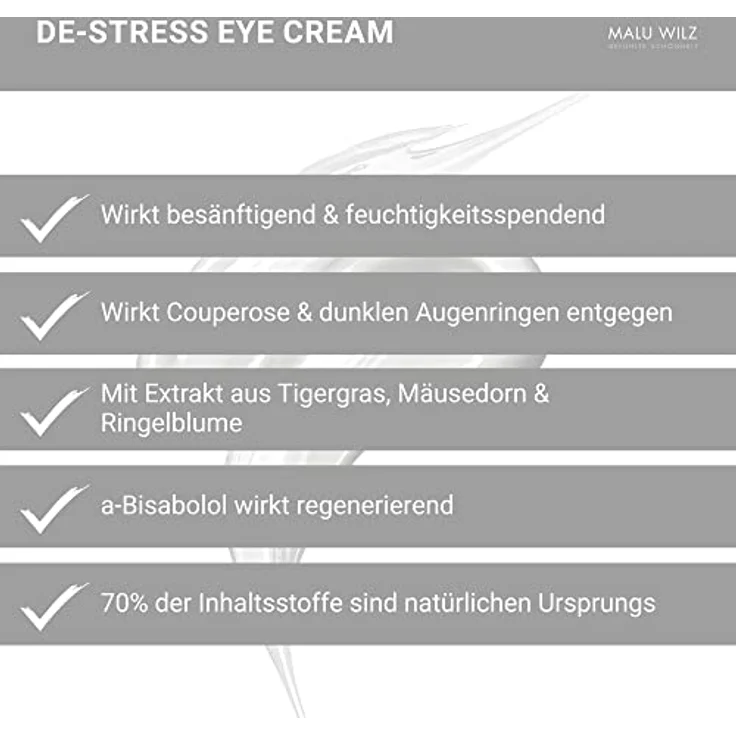 Malu Wilz DE-Stress Eye Cream 15ml I Skincare Augencreme für sanfte Gesichtspflege I Schützende Gesichtspflege-Creme mit Hyaluronsäure I Vegan – Bild 4