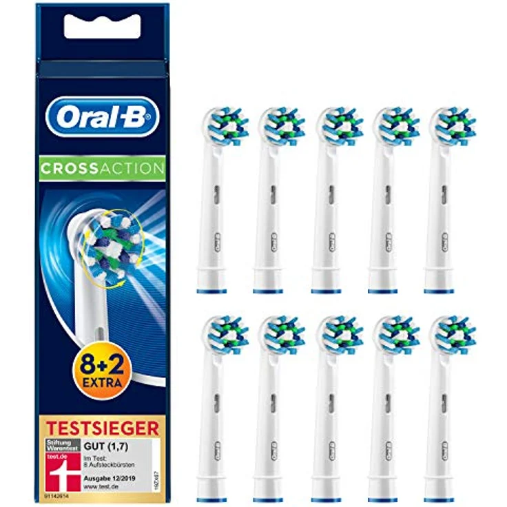 Braun Oral-B CrossAction Aufsteckbürsten, 10 Stück im Briefkastenformat, perfekter Winkel für Zahnzwischenräume