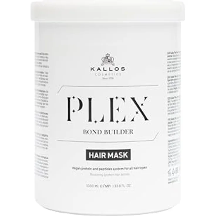 Kallos Plex Bond Builder Haarmaske mit Pflanzenprotein und Peptidkomplex, 1000 ml - tiefenwirksame Feuchtigkeit, reduziert Haarbruch und stärkt die Kopfhaut