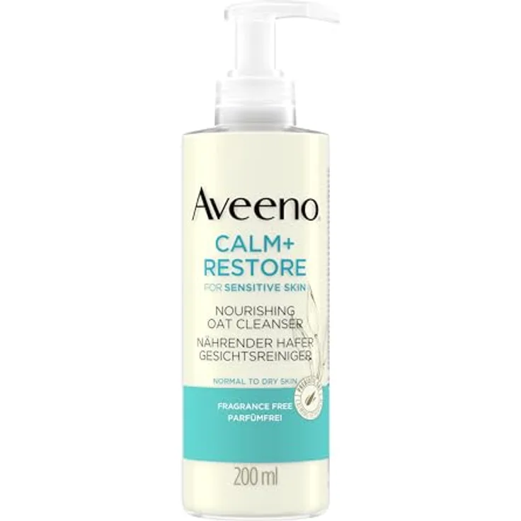 Aveeno CALM+RESTORE nährender Hafer Gesichtsreiniger (200 ml), parfümfreie & sanfte Gesichtsreinigung für empfindliche Haut mit präbiotischem Hafer & beruhigendem Mutterkraut, hypoallergen & frei von Duftstoffen