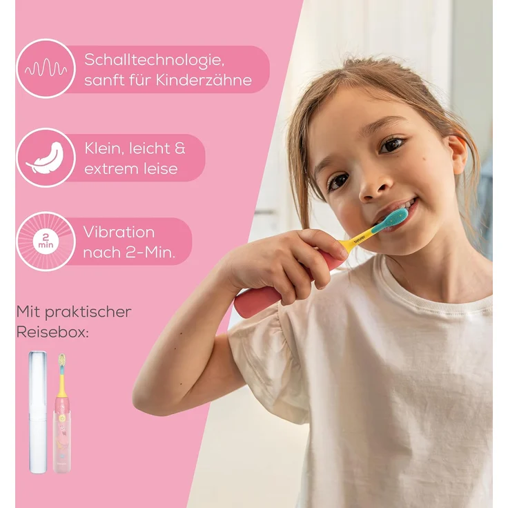 beurer Schallzahnbürste SC 11 Seastar Pink, elektrische Zahnbürste für Kinder mit 2-Minuten Timer und zwei Bürstenköpfen – Bild 3