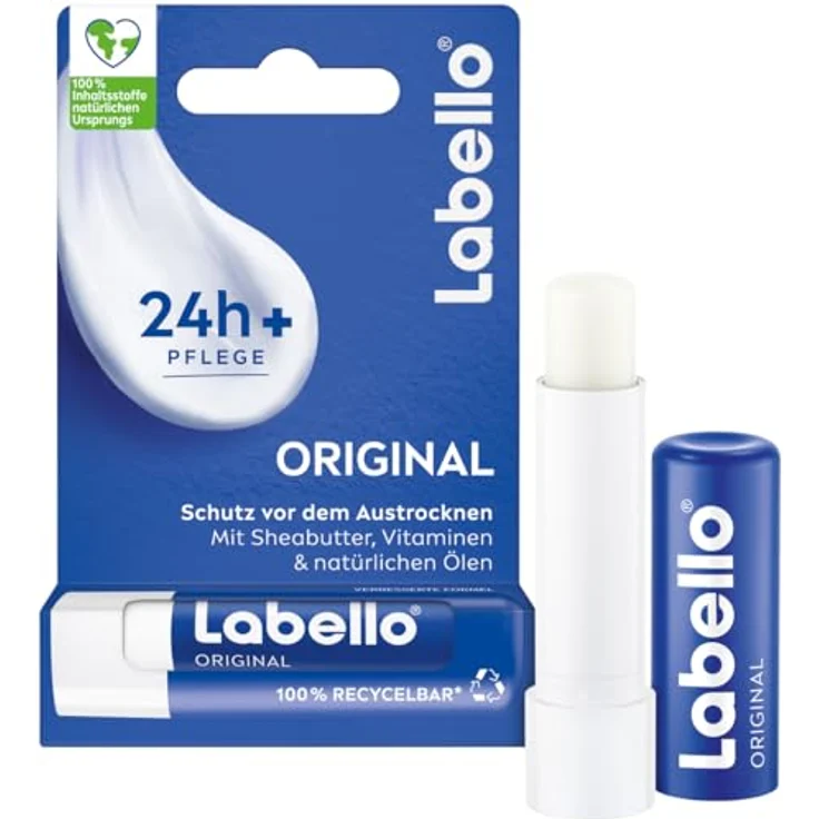 Labello Original Lippenpflegestift, hochwirksame Lippenpflege mit Sheabutter, Vitaminen und natürlichen Ölen, farbloses Finish, 4,8 g – Bild 1