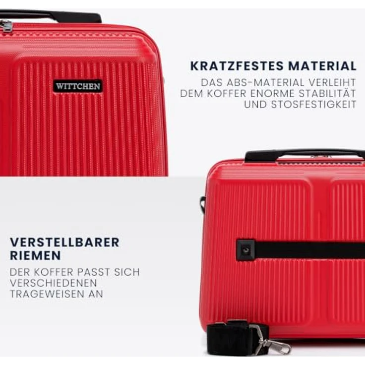 WITTCHEN Stripes Line Kosmetiktasche, Hartschalenkoffer aus ABS mit zwei Fächern, Schultergurt und bequemen Griff, Rot – Bild 3
