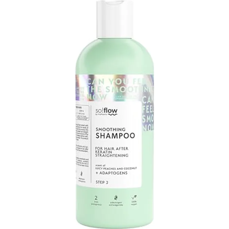So!Flow Keratin Aftercare Shampoo für Glattes Haar, Smoothing Shampoo mit Pfirsichen & Kokosnuss, Sulfatfrei für Gesundes, Glänzendes Haar nach der Glättung