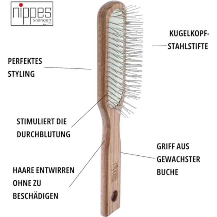Nippes Olivia, Stahlstift-Pneumatik-Haarbürste, Länglich Schmal, Buche – Bild 6