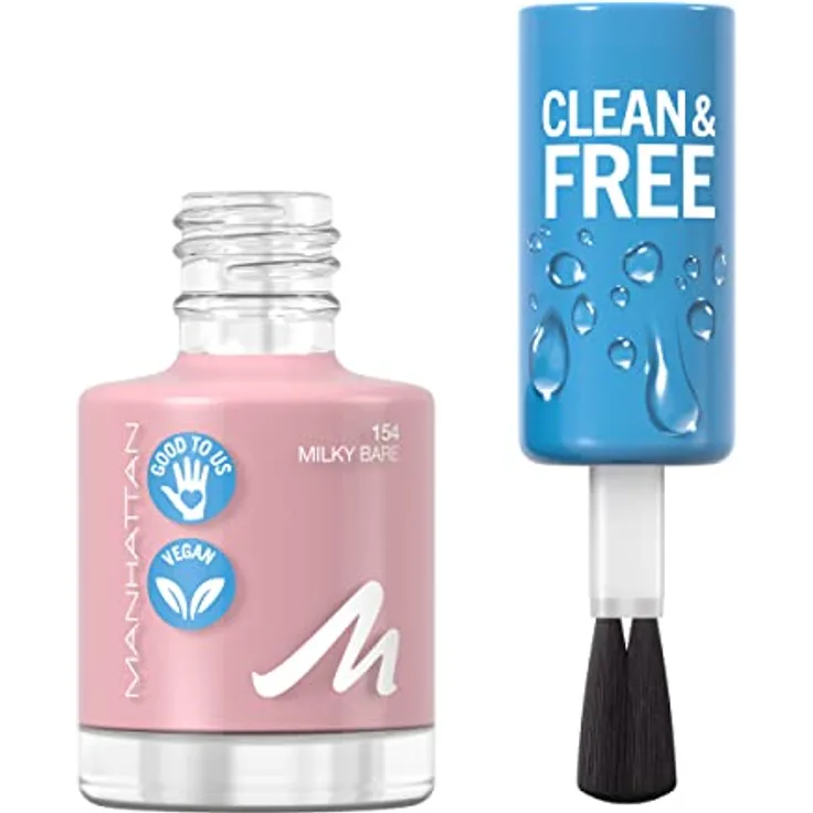 Manhattan Clean und Free Nail Polish, Fb. 154 Milky Bare, atmungsaktiver Nagellack, vegan, 8 ml