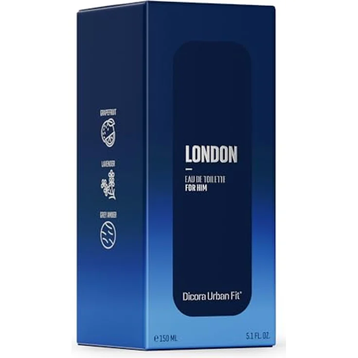 Dicora Urban Fit Eau de Toilette London for HIM, Herrenduft mit Meeresnoten, Grapefruit, Lavendel und Bernstein, langanhaltend, grau, 150 ml – Bild 3