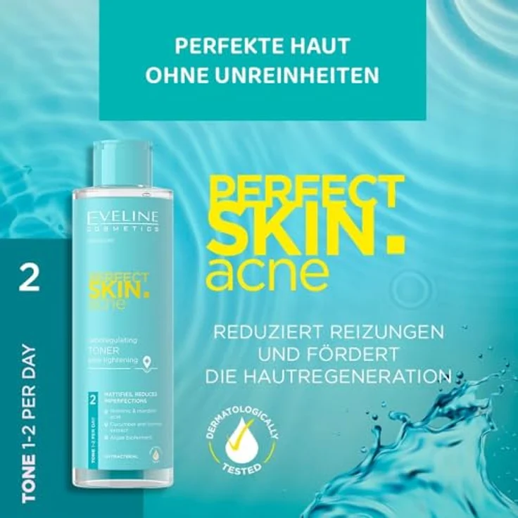 Eveline Cosmetics Perfect Skin .acne, reinigendes und beruhigendes Gesichtswasser, 200 ml, vegan – Bild 2