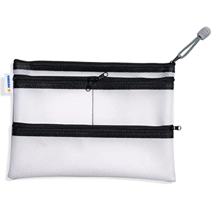 HERMA 20295 Universaltasche A5 mit Reißverschluss transparent schwarz, großer verschließbarer Handtaschen Organizer mit Zipper & 4 separaten Taschen, Aufbewahrungstasche für Dokumente, Unterlagen