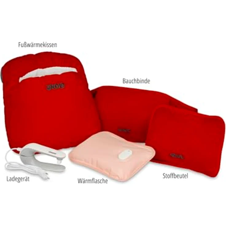 Unold 86023 Wärmi Premium Set, elektrische Wärmflasche mit Heizgürtel & Fußwärmekissen, kabellos, bis 65°C, rot – Bild 2