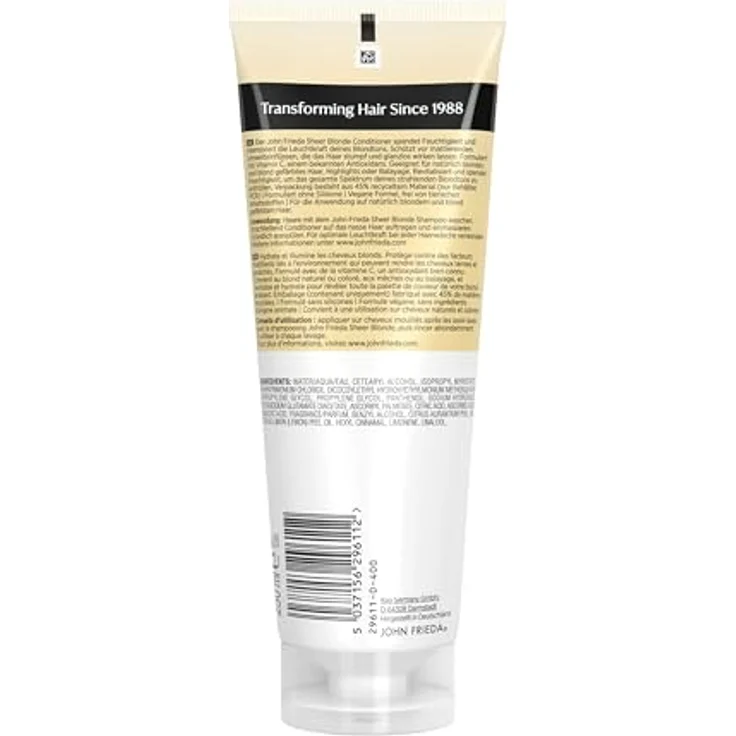 John Frieda Sheer Blonde Refresh & Shine Conditioner, 250ml für natürlich blondes und blond gefärbtes Haar, feuchtigkeitsspendend und revitalisierend, silikonfrei, vegane Formel – Bild 2