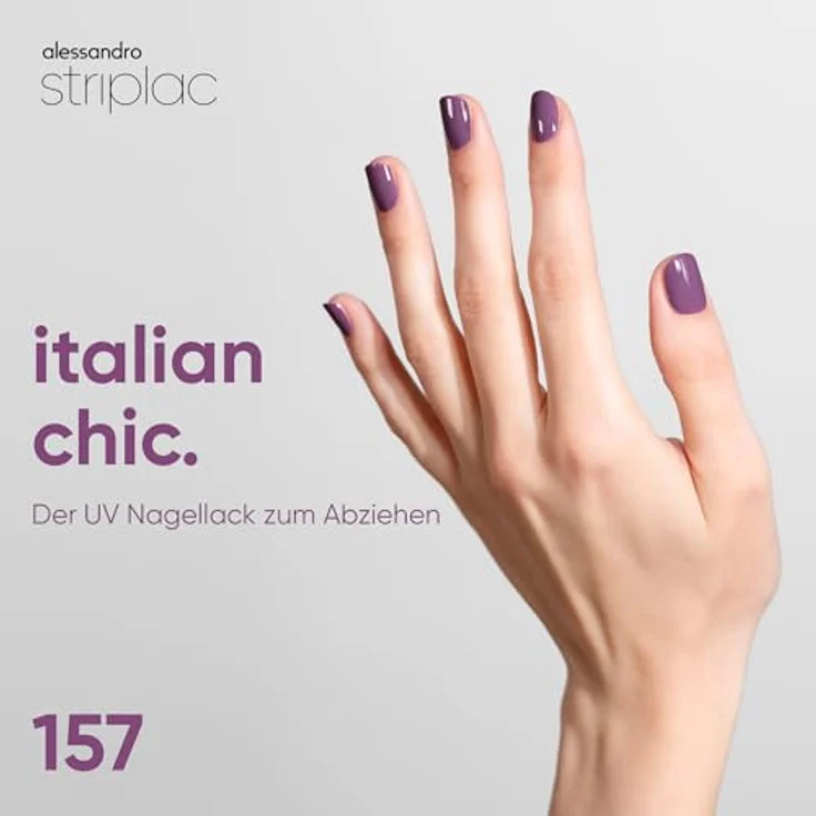 alessandro Striplac UV-Nagellack Italian Chic, deckend & kratzfest bis zu 15 Tage, leichtes Auftragen, schonende Abziehtechnologie, vegan, lila, 6,5ml – Bild 2