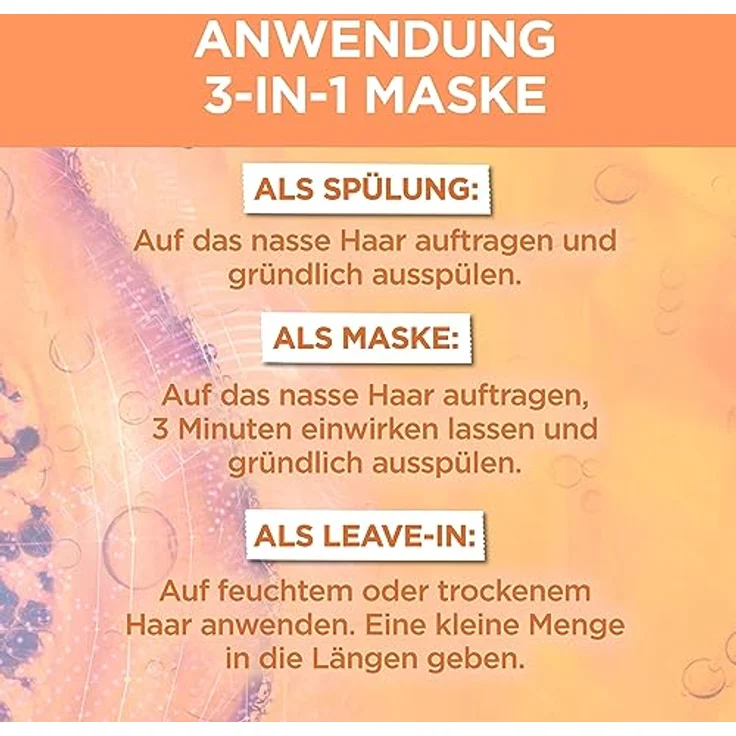 Garnier Papaya 3in1 Haarmaske für geschädigtes Haar, Leave In für intensive Pflege und Geschmeidigkeit, Vegane Formel mit natürlichen Inhaltsstoffen, Fructis Hair Food, 1 x 400 ml – Bild 3