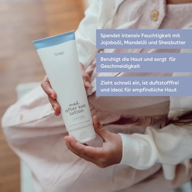 boep med After Sun Lotion, feuchtigkeitsspendende & duftstofffreie Pflege für empfindliche Haut mit Aloe Vera, vegan, 100 ml – Bild 3